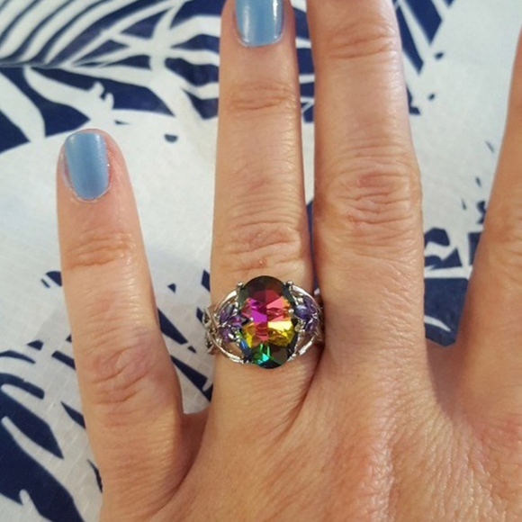 Mystic Fire Rainbow Quartz CZ Sterling Silver Ring - Picture 5 of 8